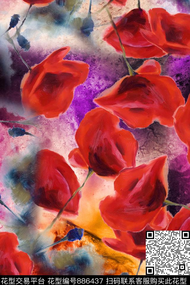 油画大气中国风数码印花华亿平台下载（图片编号: 886437） - 瓦栏（Walan）