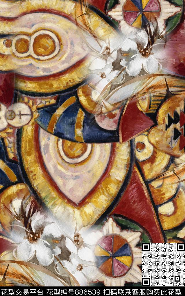 油画风格民族风波西米亚数码印花华亿平台下载（图片编号: 886539） - 瓦栏（Walan）