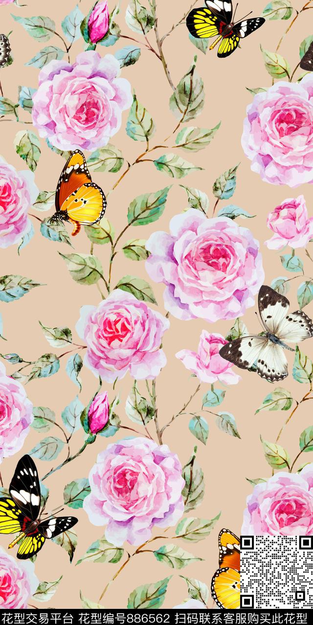 散花花卉花朵数码印花华亿平台下载（图片编号: 886562） - 瓦栏（Walan）