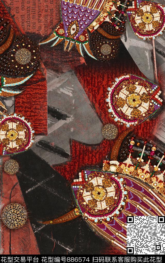 油画风格民族风波西米亚数码印花华亿平台下载（图片编号: 886574） - 瓦栏（Walan）