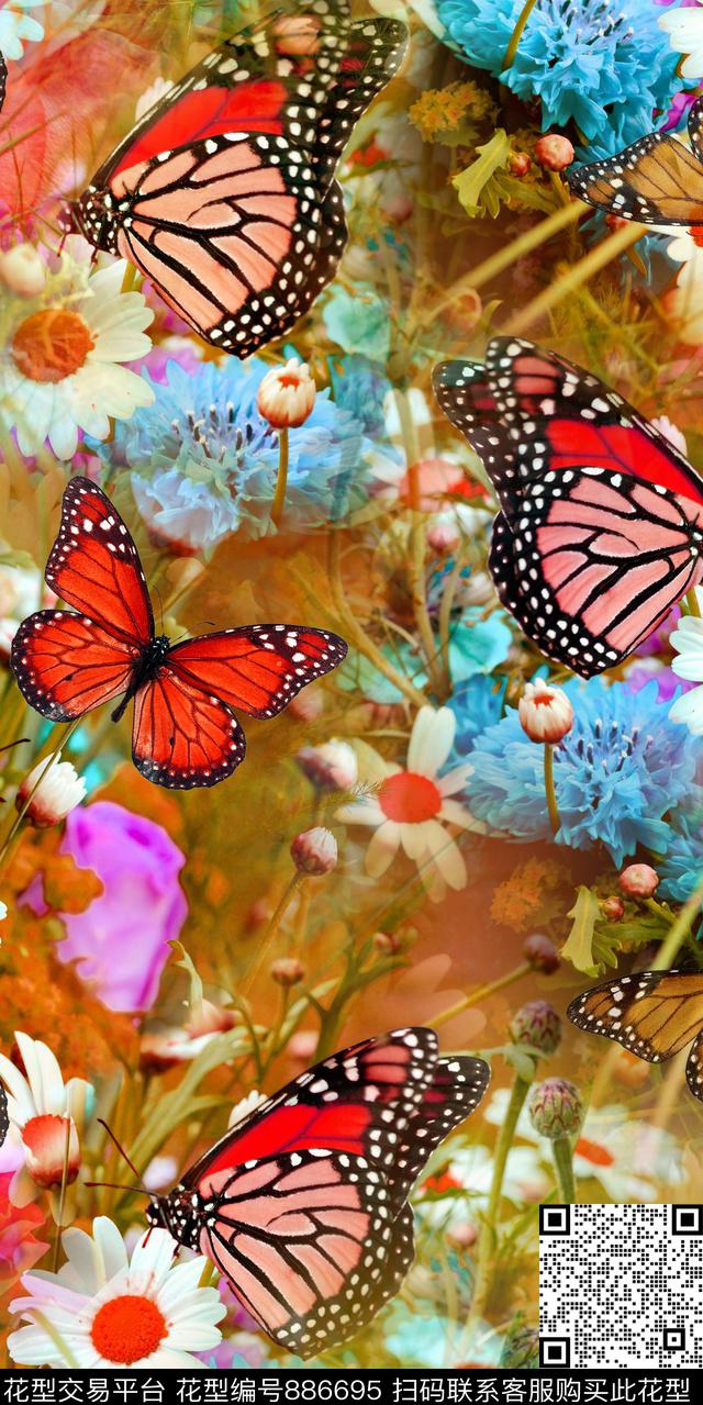 散花花卉花朵数码印花华亿平台下载（图片编号: 886695） - 瓦栏（Walan）