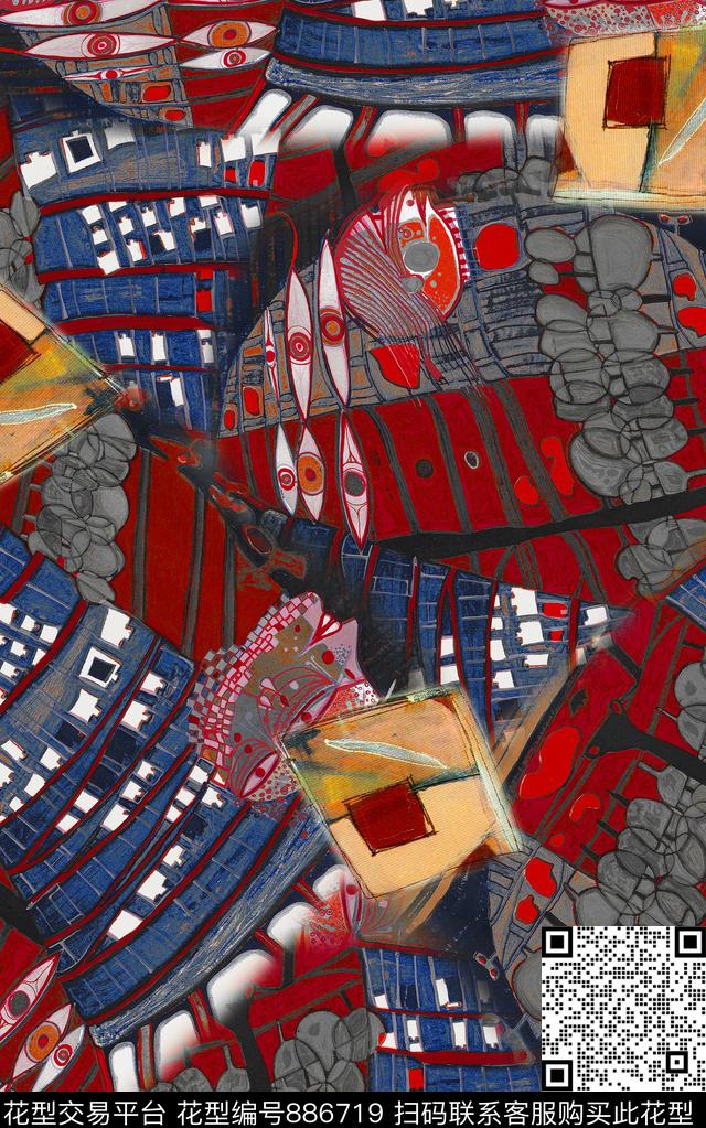 民族风波西米亚油画风格数码印花华亿平台下载（图片编号: 886719） - 瓦栏（Walan）