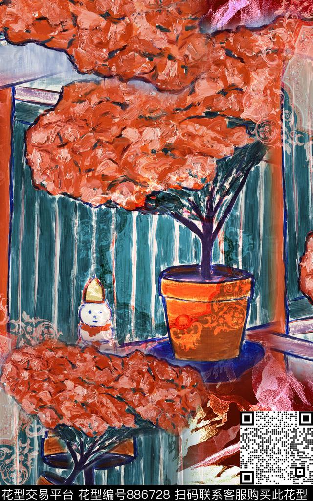 民族风波西米亚油画风格数码印花华亿平台下载（图片编号: 886728） - 瓦栏（Walan）