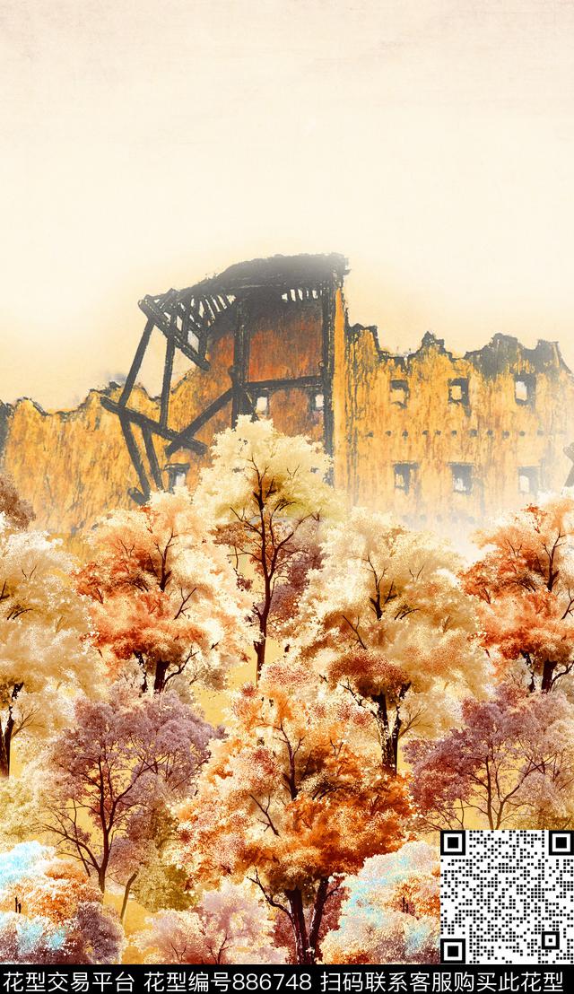 肌理水彩斑驳花卉数码印花华亿平台下载（图片编号: 886748） - 瓦栏（Walan）