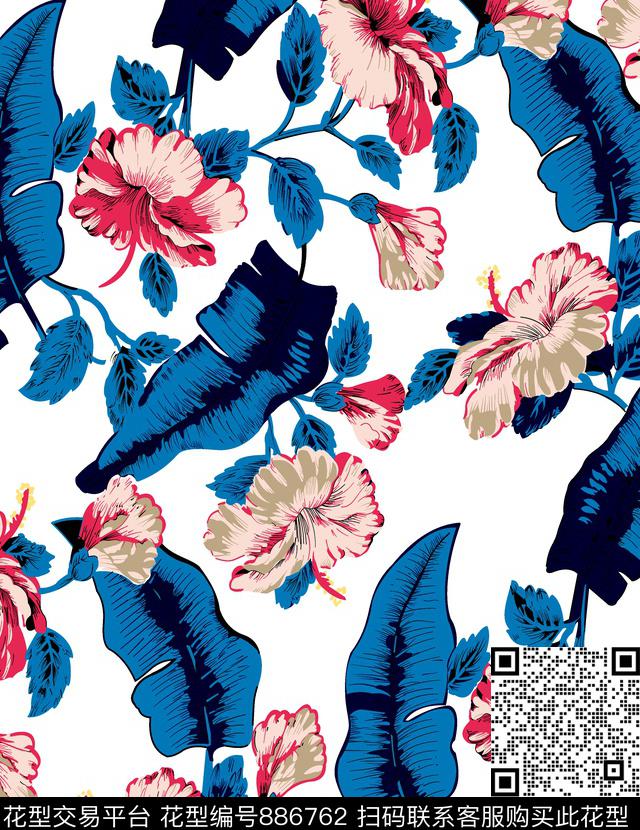 热带植物热带花卉手绘热带植物传统印花华亿平台下载（图片编号: 886762） - 瓦栏（Walan）