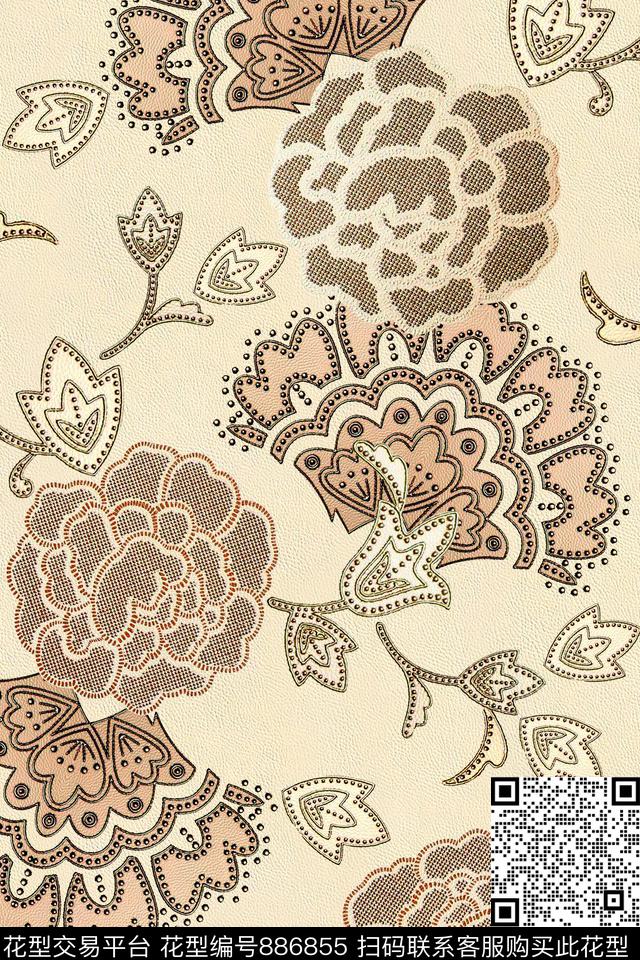 时尚花纹花卉数码印花华亿平台下载（图片编号: 886855） - 瓦栏（Walan）