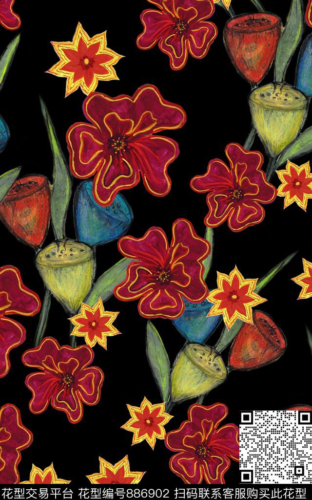 油画笔触波西米亚民族风数码印花华亿平台下载（图片编号: 886902） - 瓦栏（Walan）