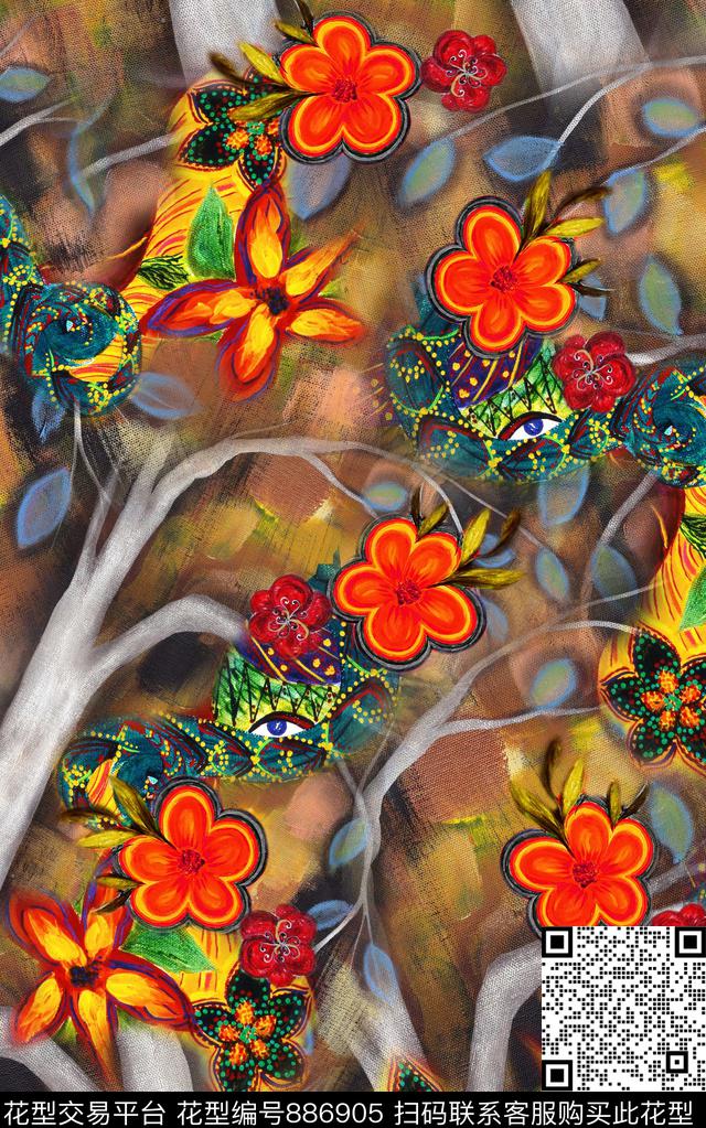 中国风波西米亚民族风数码印花华亿平台下载（图片编号: 886905） - 瓦栏（Walan）