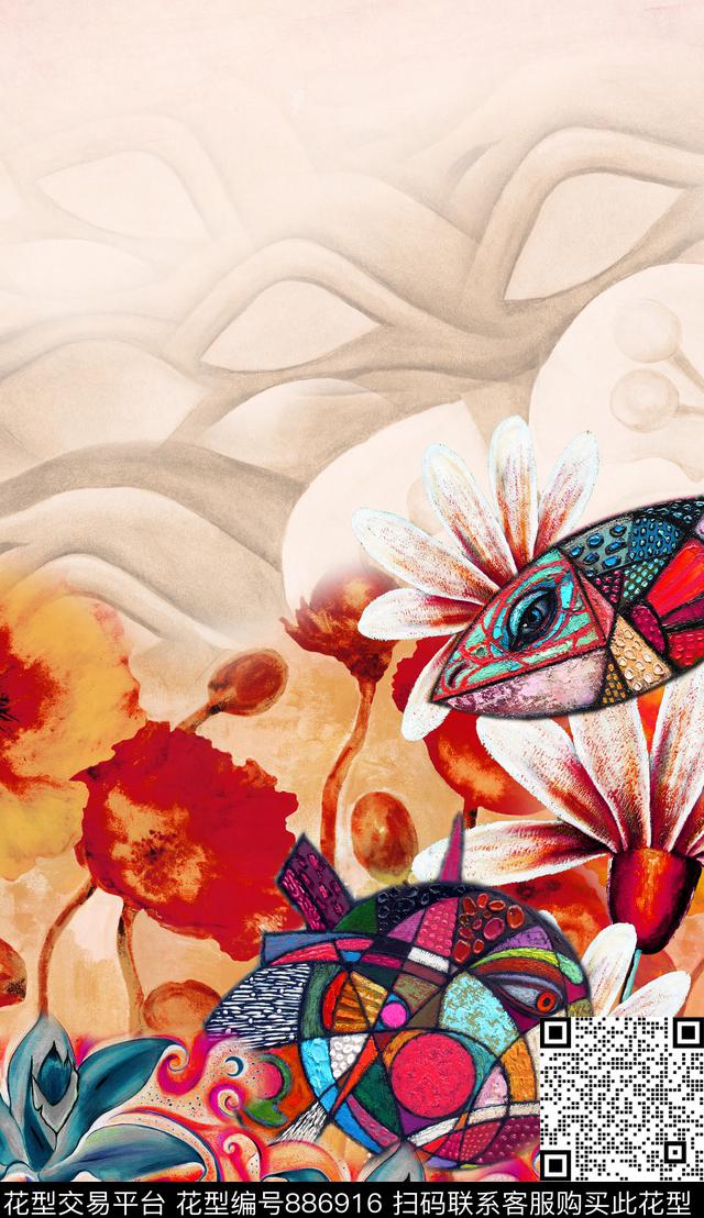 中国风波西米亚民族风数码印花华亿平台下载（图片编号: 886916） - 瓦栏（Walan）