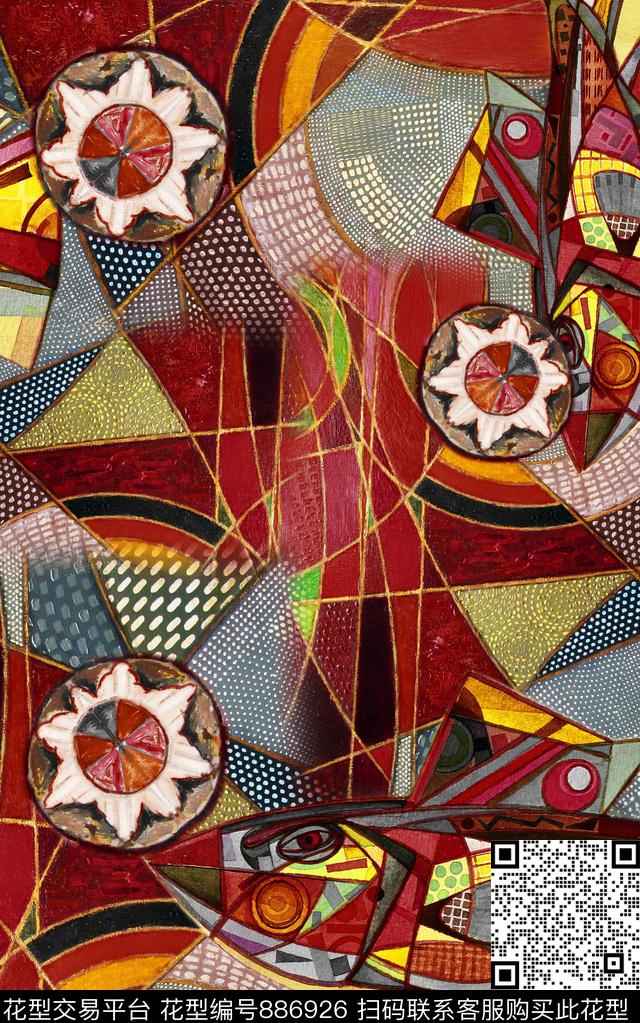 中国风波西米亚民族风数码印花华亿平台下载（图片编号: 886926） - 瓦栏（Walan）