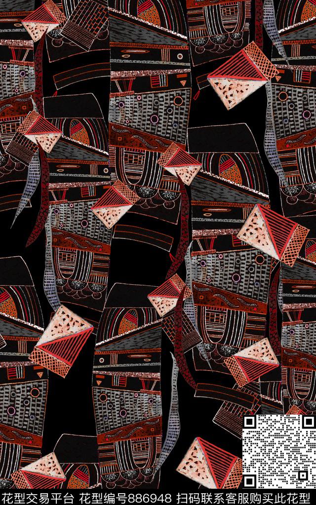 色块几何线条数码印花华亿平台下载（图片编号: 886948） - 瓦栏（Walan）