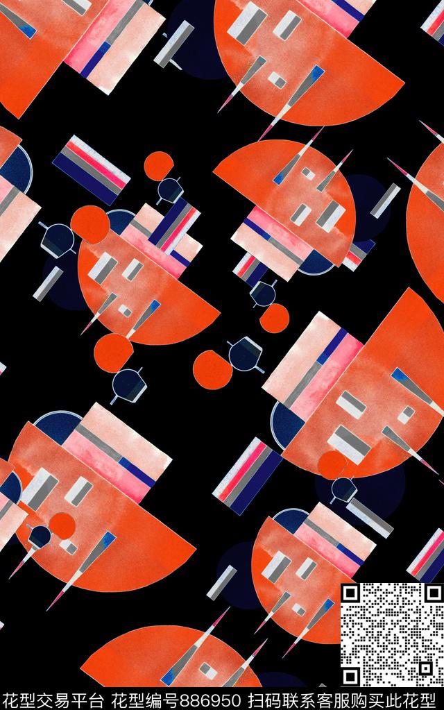 解构色块几何数码印花华亿平台下载（图片编号: 886950） - 瓦栏（Walan）