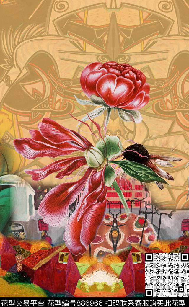 民族风油画风中国风数码印花华亿平台下载（图片编号: 886966） - 瓦栏（Walan）