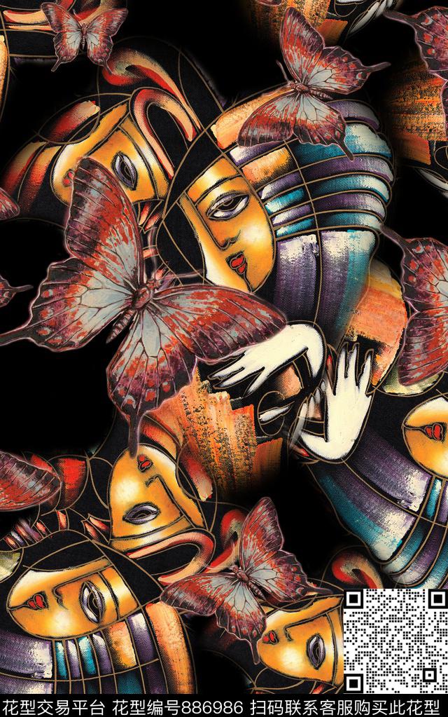 油画风中国风蝴蝶数码印花华亿平台下载（图片编号: 886986） - 瓦栏（Walan）