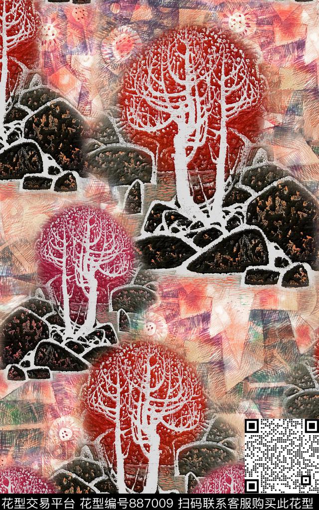 斑驳花卉肌理中国风数码印花华亿平台下载（图片编号: 887009） - 瓦栏（Walan）
