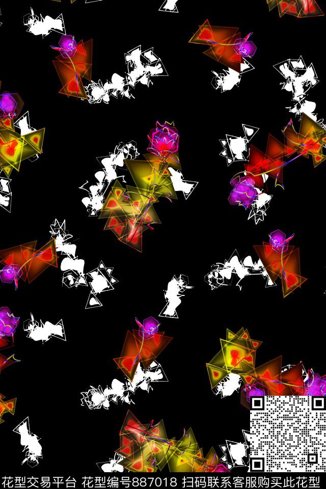 抽象艺术手绘抽象花卉凌乱花卉数码印花华亿平台下载（图片编号: 887018） - 瓦栏（Walan）