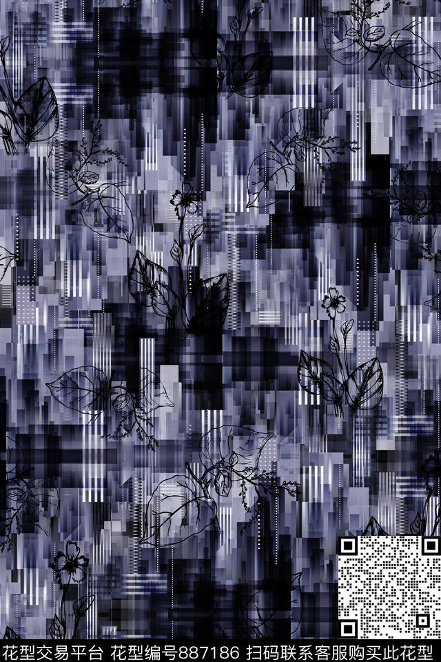 抽象肌理男装数码印花华亿平台下载（图片编号: 887186） - 瓦栏（Walan）