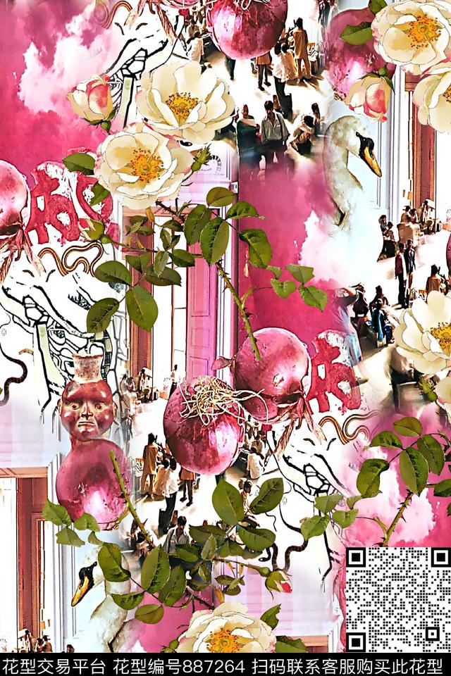 花卉水彩花卉纹理底纹数码印花华亿平台下载（图片编号: 887264） - 瓦栏（Walan）