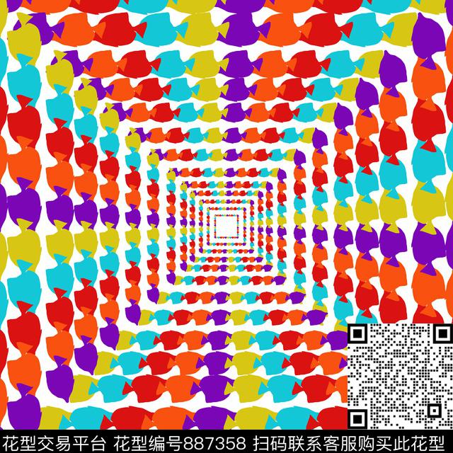 海洋元素时尚鱼传统印花华亿平台下载（图片编号: 887358） - 瓦栏（Walan）