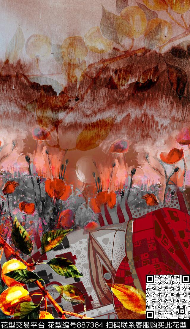 波西米亚民族风中国风数码印花华亿平台下载（图片编号: 887364） - 瓦栏（Walan）