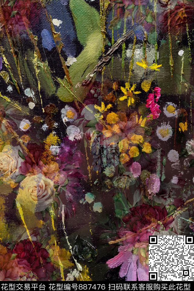 大花花朵花卉数码印花华亿平台下载（图片编号: 887476） - 瓦栏（Walan）