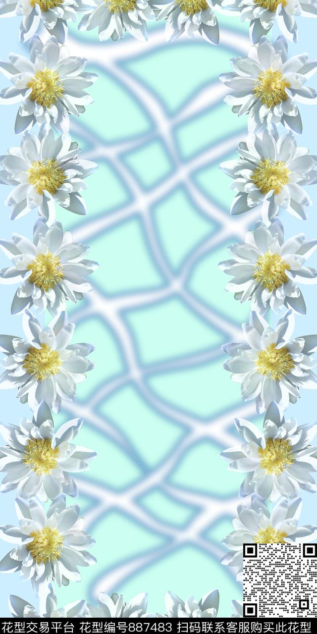 荷花素雅时尚数码印花华亿平台下载（图片编号: 887483） - 瓦栏（Walan）