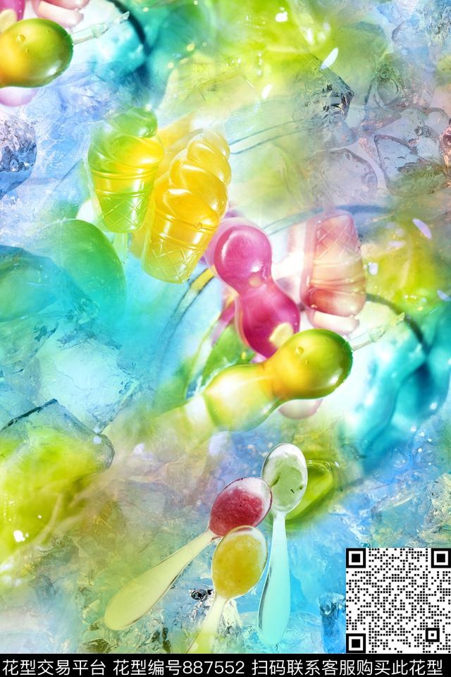 抽象几何炫彩数码印花华亿平台下载（图片编号: 887552） - 瓦栏（Walan）