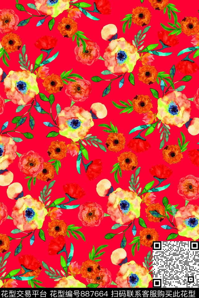 满版小碎花花卉数码印花华亿平台下载（图片编号: 887664） - 瓦栏（Walan）