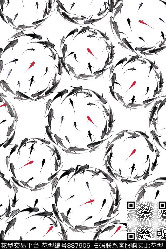 金鱼趣味水彩数码印花华亿平台下载（图片编号: 887906） - 瓦栏（Walan）