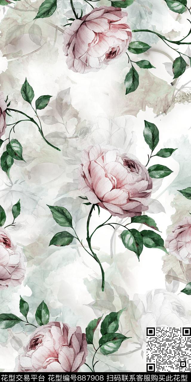 花朵大花数码数码印花华亿平台下载（图片编号: 887908） - 瓦栏（Walan）