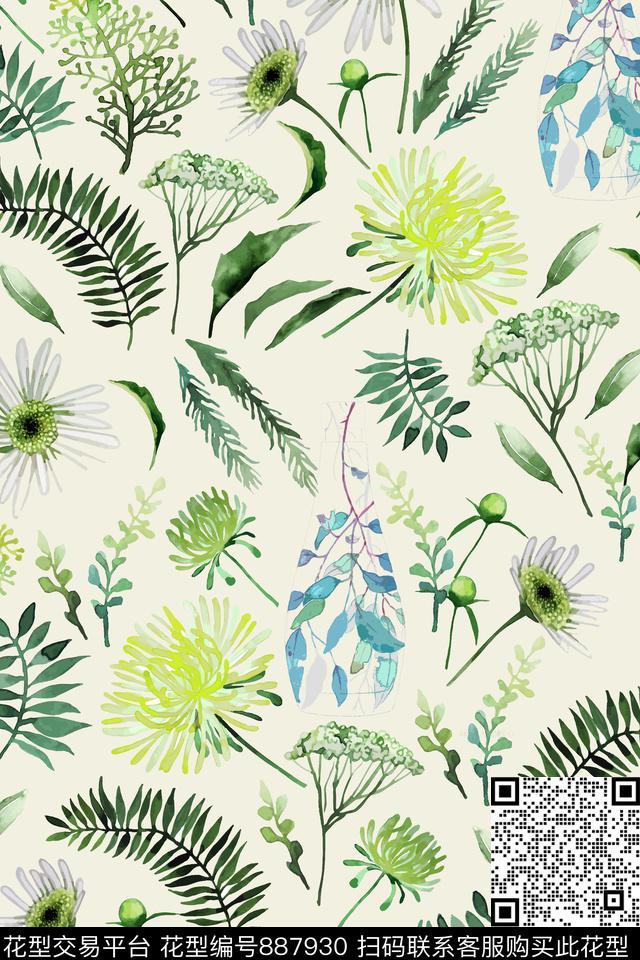 花卉女装植物纹传统印花华亿平台下载（图片编号: 887930） - 瓦栏（Walan）