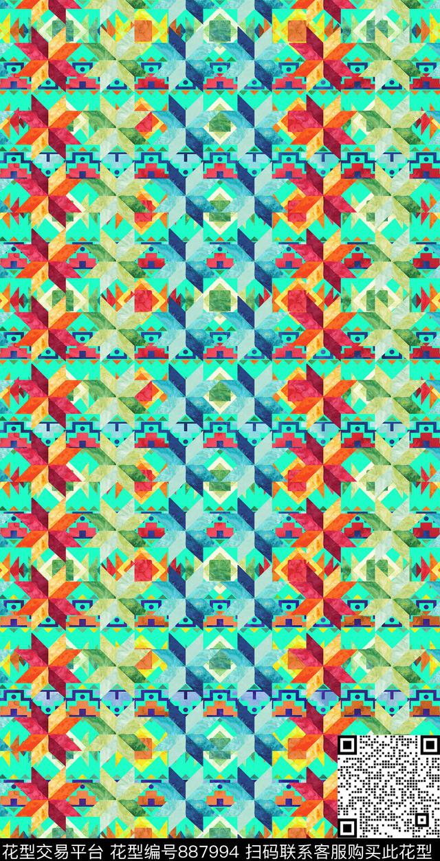 波西米亚花纹五彩数码印花华亿平台下载（图片编号: 887994） - 瓦栏（Walan）