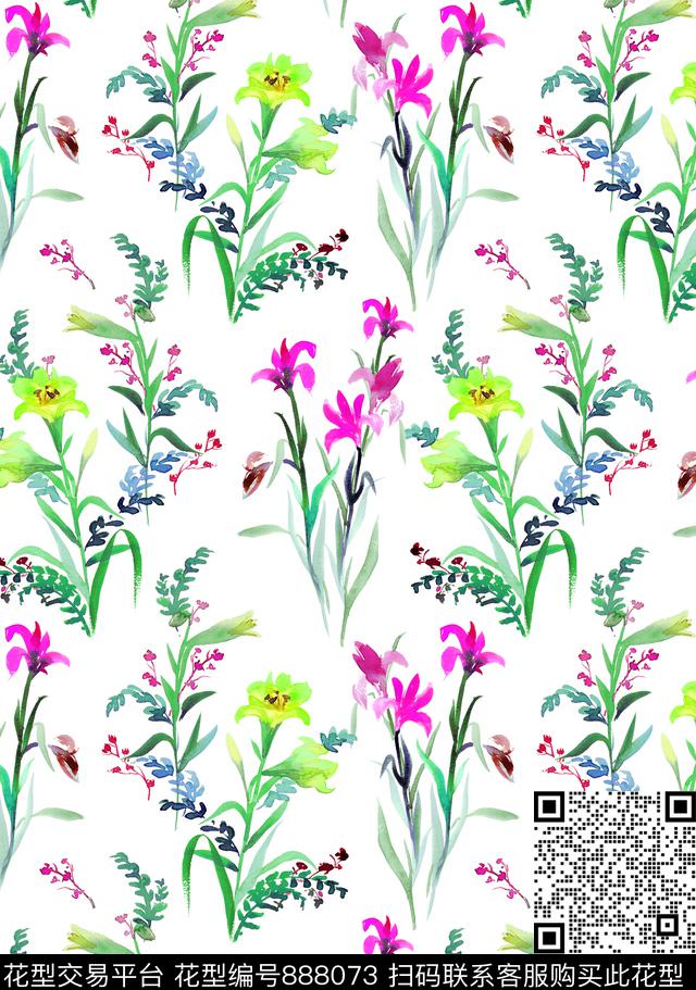 小碎花玉兰花波点数码印花华亿平台下载（图片编号: 888073） - 瓦栏（Walan）