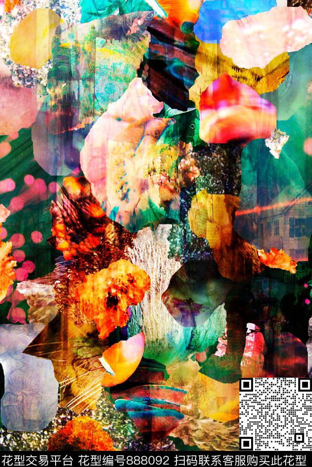 欧式抽象花17春夏时尚花数码印花华亿平台下载（图片编号: 888092） - 瓦栏（Walan）