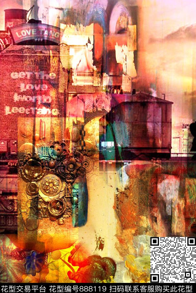 抽象定位花欧式花数码印花华亿平台下载（图片编号: 888119） - 瓦栏（Walan）