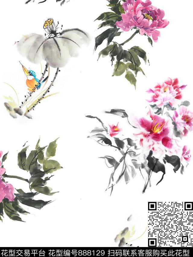 曼陀罗荷花花卉数码印花华亿平台下载（图片编号: 888129） - 瓦栏（Walan）