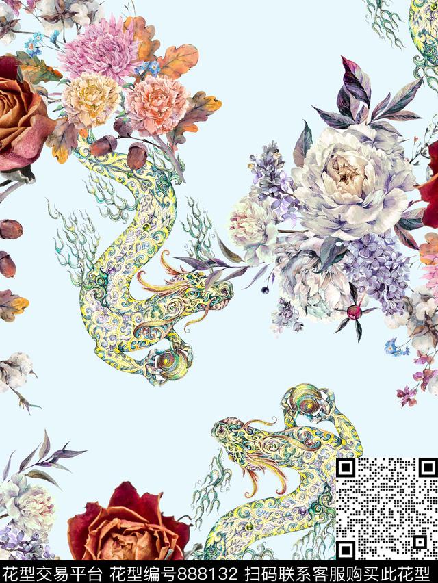 菊花玉兰花兰花数码印花华亿平台下载（图片编号: 888132） - 瓦栏（Walan）