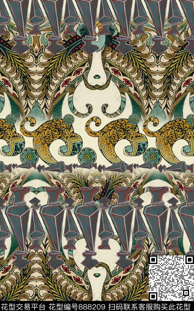 纹理民族风波西米亚数码印花华亿平台下载（图片编号: 888209） - 瓦栏（Walan）