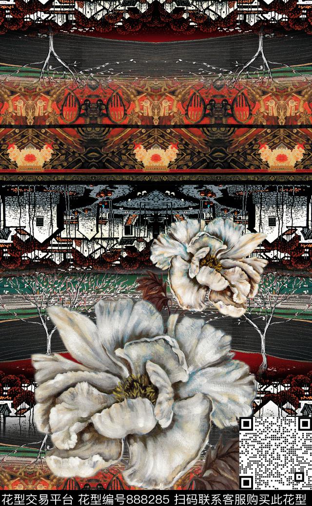 欧式波西米亚民族风数码印花华亿平台下载（图片编号: 888285） - 瓦栏（Walan）