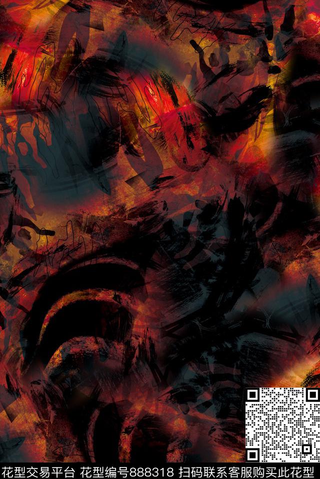 油画抽象多彩数码印花华亿平台下载（图片编号: 888318） - 瓦栏（Walan）