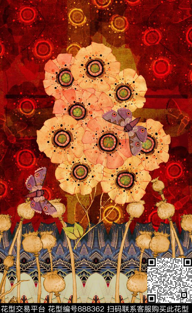 欧式波西米亚民族风数码印花华亿平台下载（图片编号: 888362） - 瓦栏（Walan）