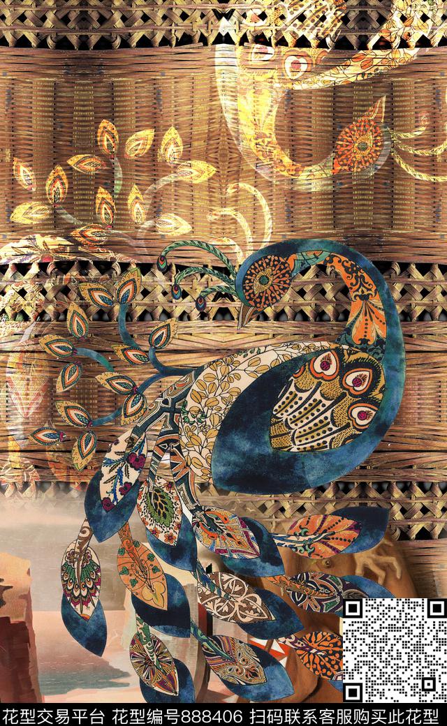 欧式波西米亚民族风数码印花华亿平台下载（图片编号: 888406） - 瓦栏（Walan）