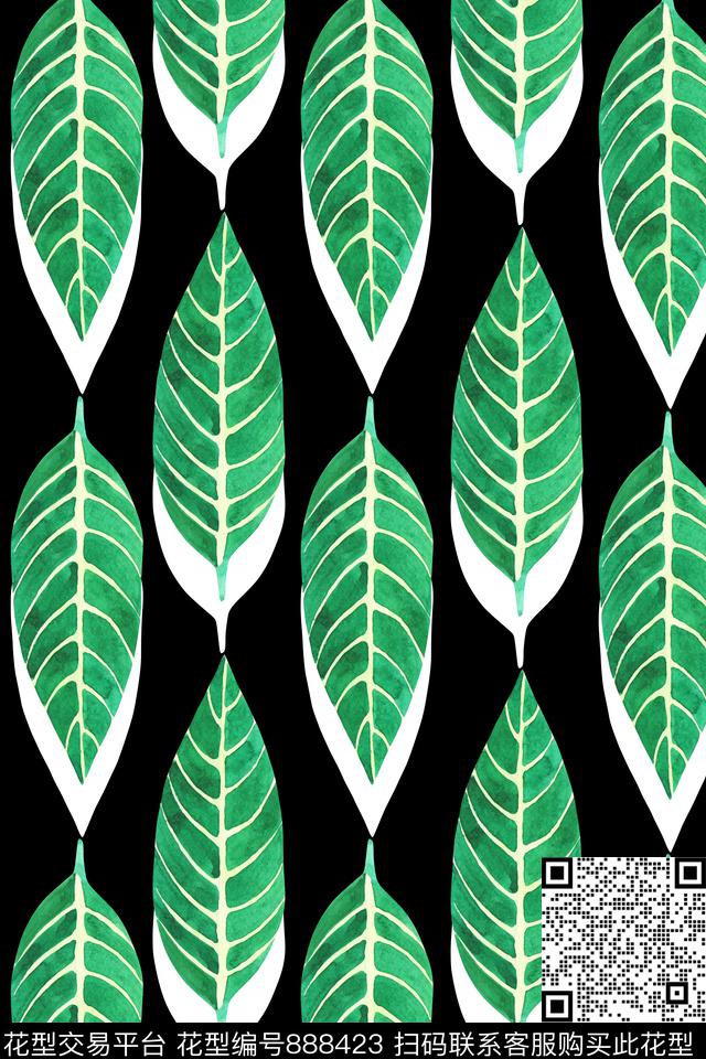 热带风棕榈叶植物叶子数码印花华亿平台下载（图片编号: 888423） - 瓦栏（Walan）