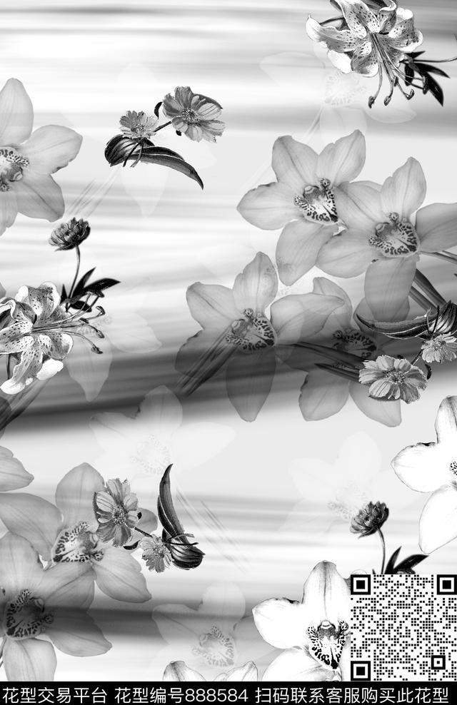 花卉定位花女装数码印花华亿平台下载（图片编号: 888584） - 瓦栏（Walan）