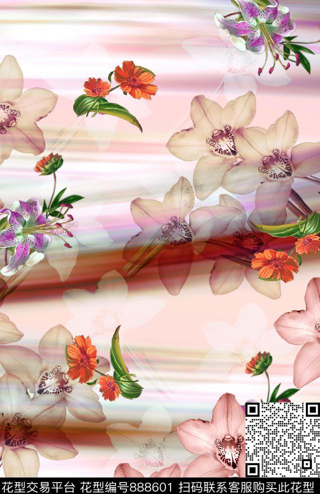 花卉定位花女装数码印花华亿平台下载（图片编号: 888601） - 瓦栏（Walan）