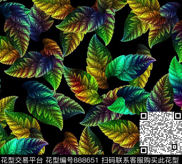 树叶炫彩叶子大气大牌华亿平台数码印花华亿平台下载（图片编号: 888651） - 瓦栏（Walan）