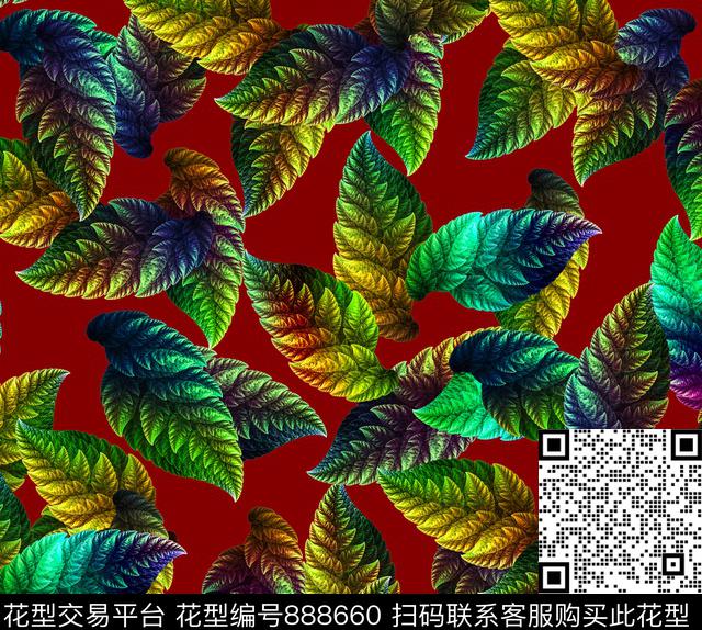 树叶炫彩叶子大气大牌华亿平台数码印花华亿平台下载（图片编号: 888660） - 瓦栏（Walan）