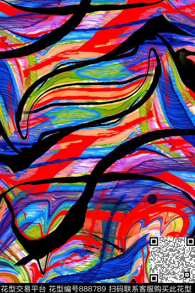 春夏系列手绘抽象、彩绘、五彩数码印花华亿平台下载（图片编号: 888789） - 瓦栏（Walan）