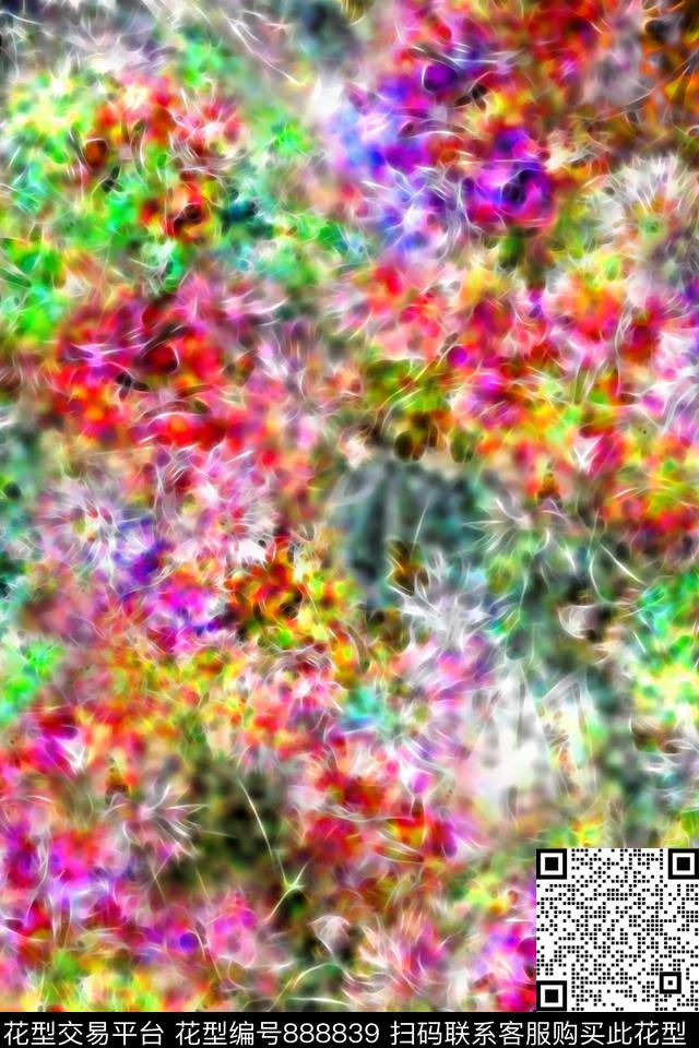 抽象花卉数码花科技感数码印花华亿平台下载（图片编号: 888839） - 瓦栏（Walan）
