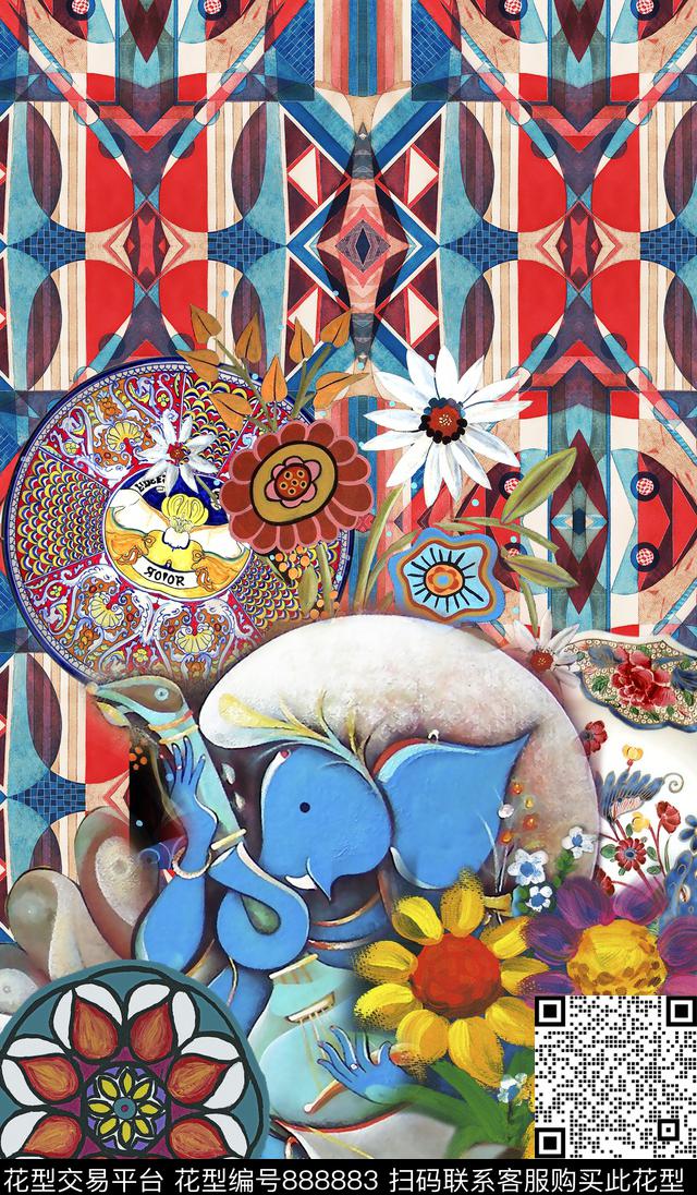 中国风花卉民族风数码印花华亿平台下载（图片编号: 888883） - 瓦栏（Walan）